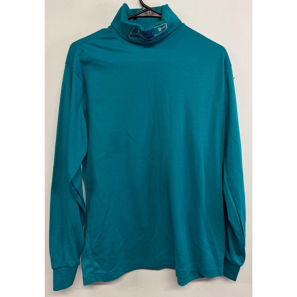 Vintage Arctic Cat Turtleneck Shirt Mens Large Teal Blue Cotton Made in USA